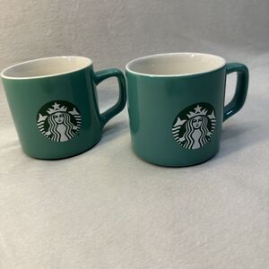 Starbucks PAIR OF 2  Siren Green Logo 11oz Aqua Teal Seafoam Green Coffee Mugs